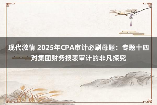 现代激情 2025年CPA审计必刷母题：专题十四对集团财务报表审计的非凡探究