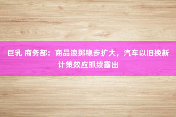 巨乳 商务部：商品浪掷稳步扩大，汽车以旧换新计策效应抓续露出